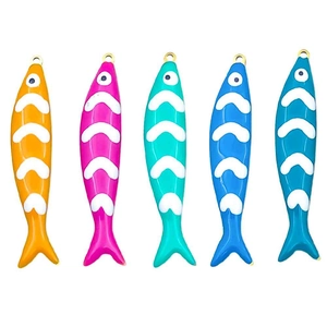 Double Sided Enamel Stainless Steel Long Fish Pendant Colorful Sea Animal Charm For DIY Necklace Bracelet Jewelry Making