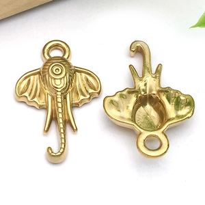 Macro view of gold elephant head charms showing front and back detail for DIY jewelry making