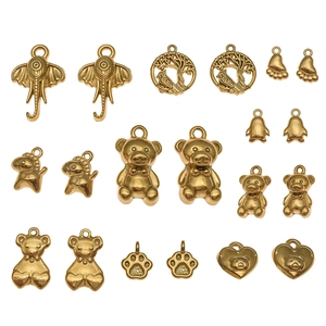 Assorted gold-plated stainless steel animal and tree charms for DIY jewelry making