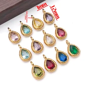 7x12mm kleurrijke druppelvormige geboortesteen hangers met gouden rand voor sieraden