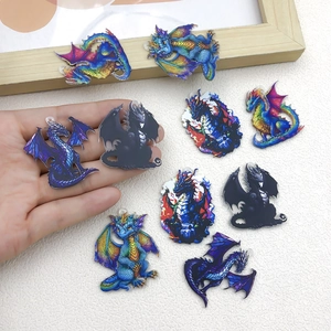Colorful acrylic dragon pendants with intricate prints for DIY jewelry making sets