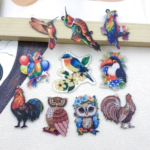 Colorful acrylic bird charms set with parrot and owl patterns for DIY jewelry making