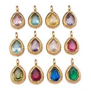 Set van 12 geboortesteen hangers in druppelvorm met gouden randen voor DIY sieraden
