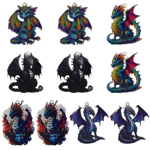 Set of nine colorful acrylic dragon pendants for DIY necklace and earring jewelry making
