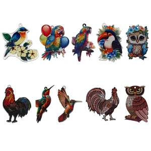 Set of 10 colorful acrylic bird pendants including owl and parrot for DIY jewelry making