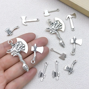 Vintage silver axe pendants set in antique style for DIY jewelry and necklaces