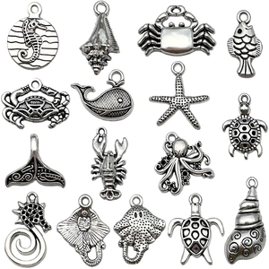 DIY Antique Silver Ocean Animal Alloy Pendants Seahorse Starfish Turtle Crab Charms For Jewelry Making Bracelet Necklace Accessories