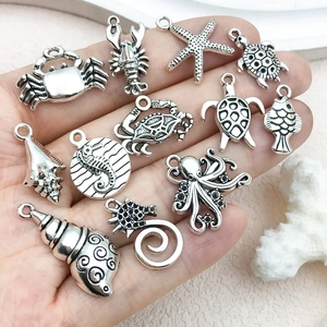 Antique silver marine animal charms including turtle starfish and crab for DIY jewelry