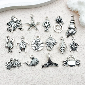 Set of 14 antique silver ocean animal alloy charms for DIY necklaces and bracelets