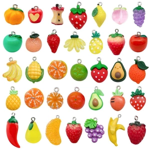 Colgantes de Resina con Forma de Fruta Mezclados Fresa Uva Limón Manzana Dijes para Hacer Joyas para Collares Pulseras Accesorios DIY