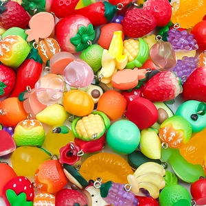 Colgantes 3D de resina con forma de frutas y verduras y aros metálicos para joyería DIY