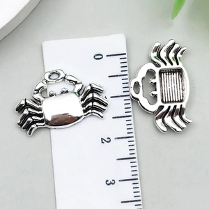 Detailed view of silver crab alloy pendants with ruler showing 2cm size scale