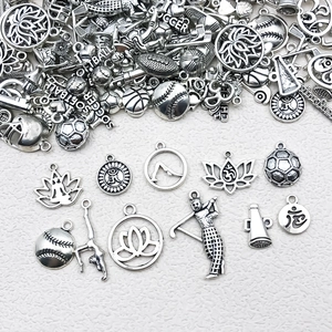 Antique silver sports and yoga alloy charms set for DIY necklaces and bracelets making