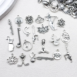 Silver sports and yoga themed alloy charms for DIY necklace and bracelet crafting