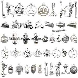 Antique silver sports and yoga themed alloy pendant set for DIY jewelry making