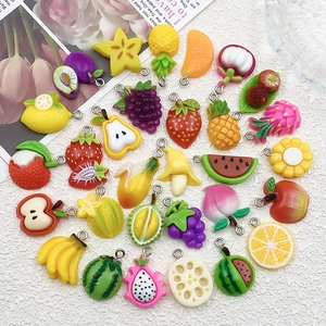 Colorful resin 3D fruit charms with metal loops for DIY jewelry making and crafts