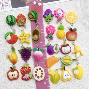 DIY resin fruit charms set including banana and strawberry for jewelry making