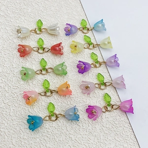 Colorful acrylic lily of the valley flower pendants with green leaf for DIY jewelry making