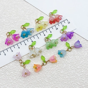 Colorful acrylic lily of the valley pendants with leaves for DIY jewelry making