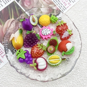 DIY colorful resin fruit pendants including strawberry and grape for jewelry making