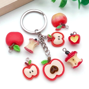 Dijes de manzana roja de resina para collares y llaveros con detalles de frutas en 3D