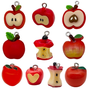 Cuadrícula de dijes de manzana en resina 3D para joyería DIY en nueve estilos varios