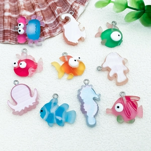 Cartoon resin ocean animal charms with tropical fish, seahorse, and octopus for DIY jewelry