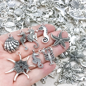 Mixed antique silver ocean charms including seahorse and starfish for DIY jewelry
