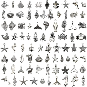 Antique silver marine animal alloy charms set including starfish and seahorse for DIY jewelry