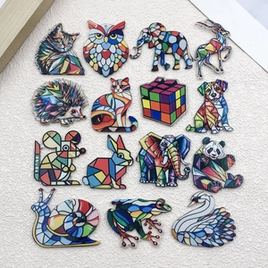 Doppelseitige Mosaik Tier Acryl Anhänger Für DIY Schmuckherstellung Schlüsselanhänger Halskette Zubehör Katze Elefant Eule Charms