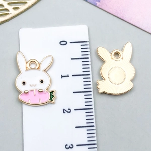 Cute white bunny rabbit alloy charm for DIY jewelry with gold finish and enamel details