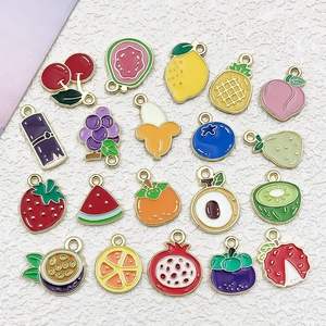 Colorful fruit enamel alloy charms for DIY jewelry making with mixed styles and gold finish