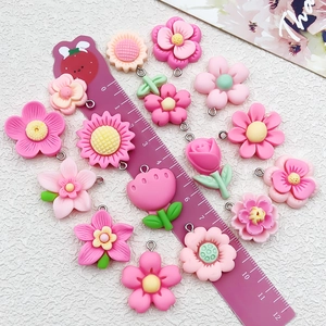 Resin flower pendants in pink and white with metal loops for DIY jewelry making 2-3cm