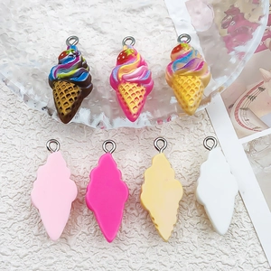 Colorful resin ice cream charms with metal rings for DIY jewelry and keychain making