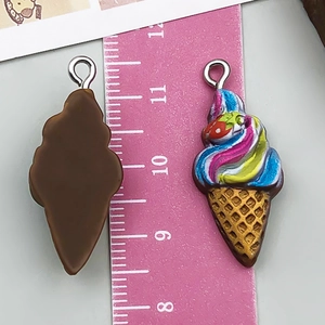 Detail of DIY resin ice cream cone charms showing colorful swirl design and 3cm size