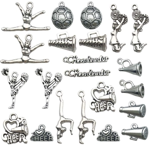 Vintage Antique Silver Sports Cheerleading DIY Charms Pendants Zinc Alloy Football Megaphone Gymnastics Girl Jewelry Making Accessorie