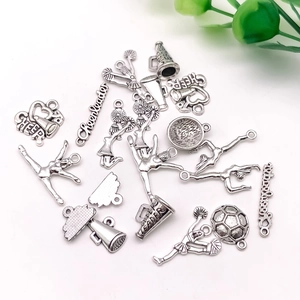 Antique silver cheerleading pendants for DIY necklaces featuring metal sport charms