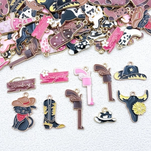 Ensemble de breloques émaillées thème cowboy occidental pour la création de bijoux DIY