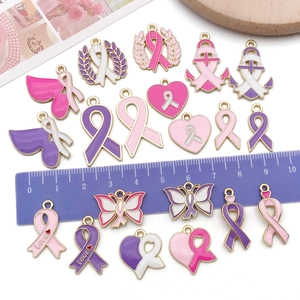 Pink ribbon alloy pendants set for breast cancer awareness jewelry making with ruler