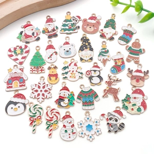 Christmas alloy enamel charms set including Santa, snowman and reindeer for DIY jewelry