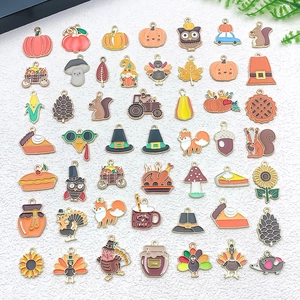 Set de Colgantes de Aleación de Esmalte en Frío de Otoño Acción de Gracias Calabaza Pavo Hoja de Membrillo Dijes para Creación de Joyas DIY Artesanía