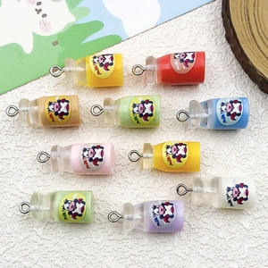 Colorful resin mini milk bottle pendants with metal loops for DIY jewelry making