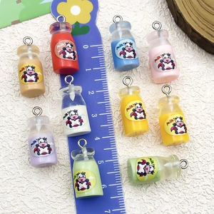 Colorful mini resin milk bottle charms with cow pattern for DIY jewelry making