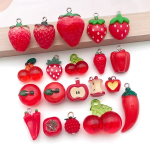 DIY resin charms set with realistic strawberry, cherry, and apple shapes for jewelry making