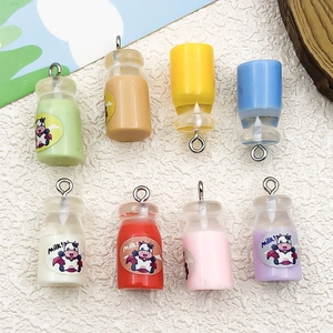 DIY mini colorful resin milk bottle pendants with metal rings for jewelry making