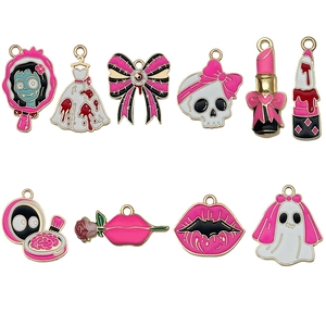 Rosa und weiße Halloween Totenkopf Geist Legierungsanhänger für DIY Schmuck und Ketten
