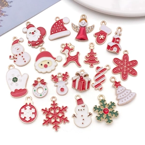 Set de 20 colgantes navideños festivos en esmalte rojo y blanco de aleación dorada