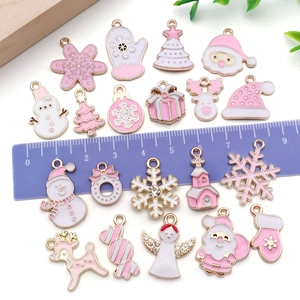 Pink and white Christmas alloy charms set with snowman and Santa patterns for DIY jewelry