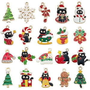 Pendentifs de Noël en Alliage d'Émail Breloques de Bijoux DIY Bonhomme de Neige Chat Sapin pour Collier Bracelet