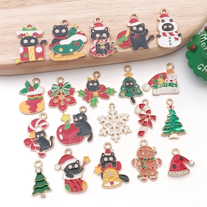 Lot de breloques de Noël en alliage avec chats noirs et bonshommes de neige pour bijoux DIY